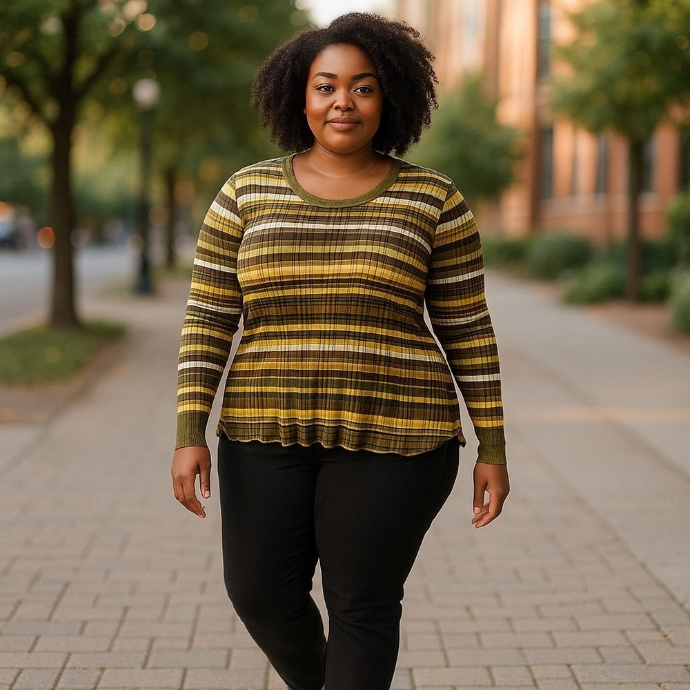 Lane Bryant sz 18/20 scoop neck ribbed stripe sweater bell sleeves